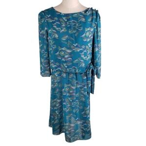 Vintage March I California Floral Midi‎ Dress 12 6 Teal Drape Side Tie